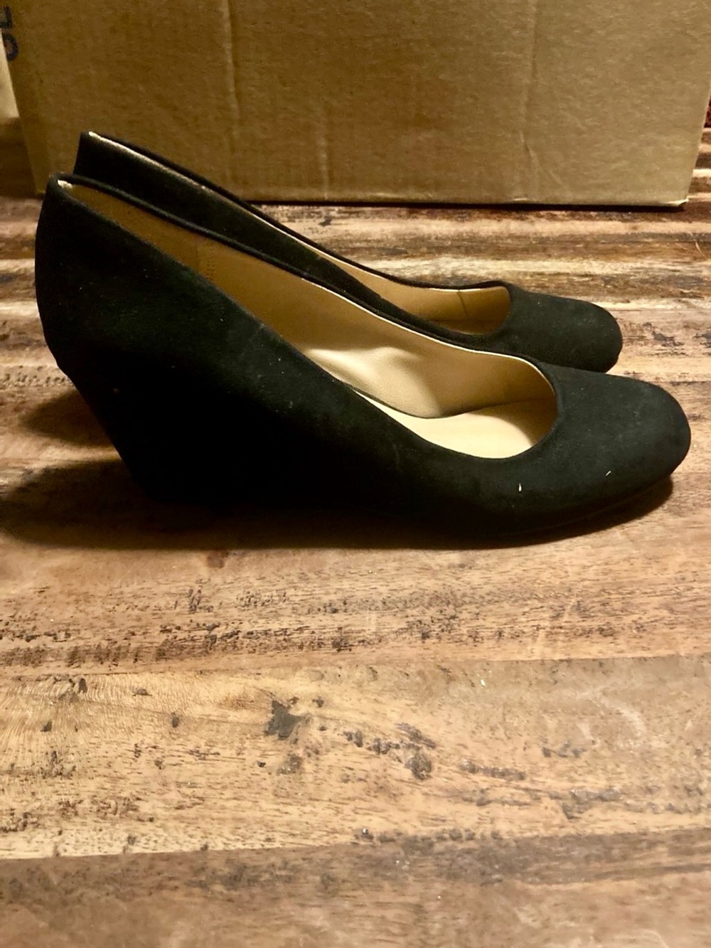David Aaron "Traci" black faux-suede wedge pumps